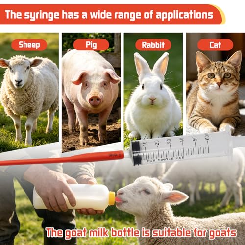 24Pcs Lamb and Goat Kid Feeding Tube Kit Feeding Bottles | 4x500ml Bottles, 12 Nipples, 4x60ml Syringes & 16fr Tubes, For Lambs, Goat Kids, Puppies, Kittens, Piglets, Easy to Clean