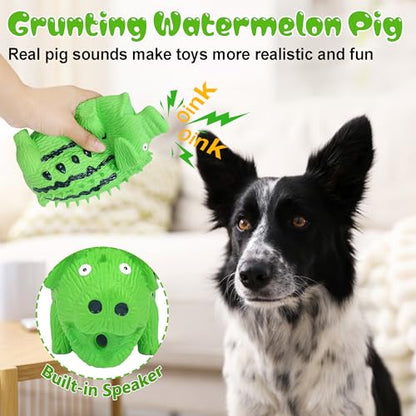 Squeaky Dog Toy Pig, Watermelon-Shaped Pig Dog Toys that Oinks, Natural Latex Dog Toys for Medium Large Dogs Pet Interactive Grunting Pig Dog Toys - color: Green