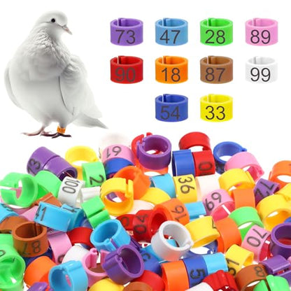 100 Pcs 8mm Birds Leg Rings, Colorful Readable Numbered Pigeons Quail Chick Identification Leg Bands Clip on Leg Rings for Baby Chick Bantam Finch Dove Small Birds