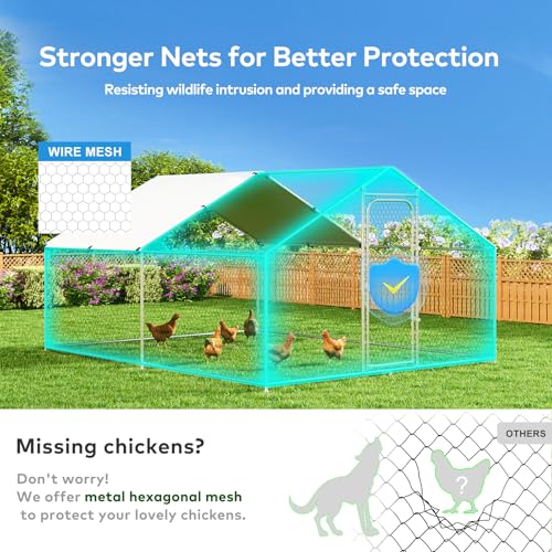 Large Metal Chicken Coop with Waterproof and UV-Resistant Cover,Chicken Run Outdoor Walk-in Cage Rabbit Duck Hen House for Backyard Farm Use, Spire Roof(10’ W x 13.2’ L x 6.4’ H) - size: 13x9.9Ft-Spire