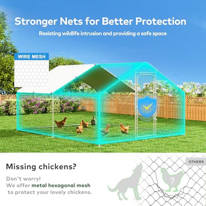 Large Metal Chicken Coop with Waterproof and UV-Resistant Cover,Chicken Run Outdoor Walk-in Cage Rabbit Duck Hen House for Backyard Farm Use, Spire Roof(10’ W x 13.2’ L x 6.4’ H) - size: 13x9.9Ft-Spire