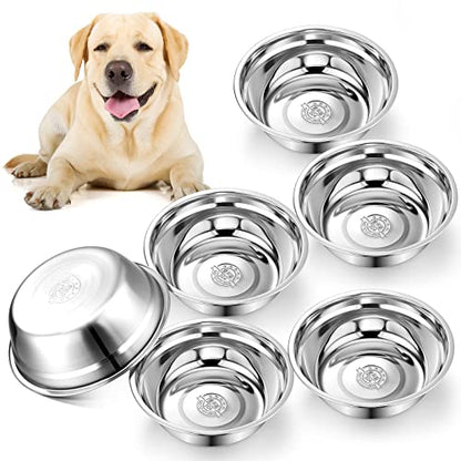Mimorou 6 Pcs Stainless Steel Dog Bowls 9.4 Inches Replacement Basic Thickened Metal Food Water Bowls for Medium Large Sized Dogs, Dishwasher Safe, Silver