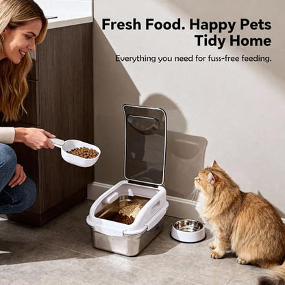 304 Stainless Steel Dog Food Storage Container with Lid for Cat Bird Pet Dry Food Treats, Mouse Proof Small Storage Bin Fits Up To 7 Lbs, Coming With Scoop