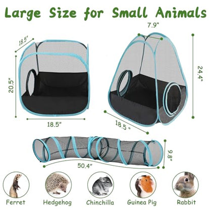 YUEPET Large Bunny Tunnel Hideout Breathable Rabbit Playpen with Tunnel Cube Tent,Portable Small Animal Tubes & Tunnels for Indoor Outside Dwarf Rabbits Guinea Pigs Hamsters Ferrets - color: Mesh Black Blue