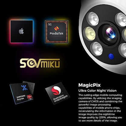 Sovmiku CA3 AI Auto Tracking Mini 2K Security Camera Wireless Outdoor, Two-Way Audio, Easy to Setup, 9.8Ft Power Cable,360° View, Color Night Vision, Audible Flashlight Alarm, 180 Days Exchange Policy