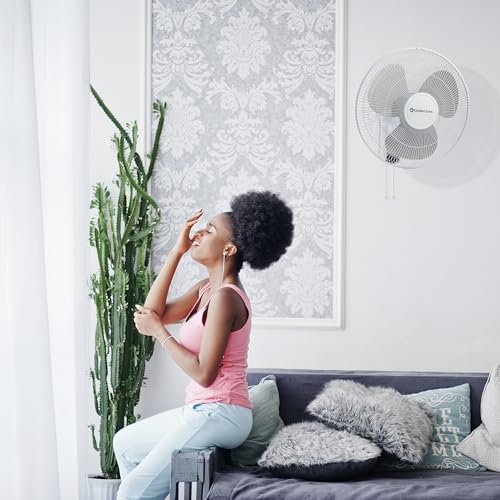 Comfort Zone Oscillating Wall Mount Fan with Adjustable Tilt, 16 inch, 3 Speed, Metal Grille, 90 Degree Oscillation, Airflow 14.07 ft/sec, Ideal for Home, Bedroom, Gym & Office, CZ16W - style: 16" Standard
