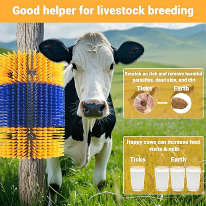 2PCS Livestock Scratching Brush Set with Durable Plastic, Nylon Hard Bristles, Firm Resilient Triple-Sided Design, Outdoor Farm and Ranch Grooming Tool for Cow Horse Goat Pig