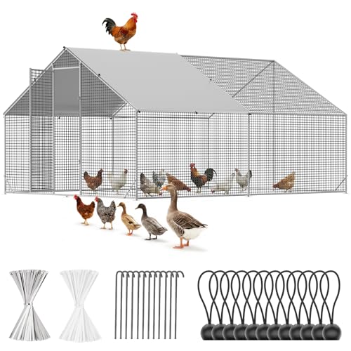 CAMMOO Metal Chicken Coop with Run, 13.1x9.8x6.6ft, Walk-in Chicken Run for Yard with Cover, Upgrade Double Lock & Rust-Proof Mesh, Stainless Steel Ties, Easy Assembly, Chicken Pen for Ducks, Rabbits - size: 13.1'L x 9.8'W x 6.6'H