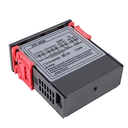 STC-3028 Temperature Controller 12V Temperature and Humidity Controller Meter with Integrated Sensor Dual Digital Display Thermometer Hygrometer Incubator Controller - size: 12V