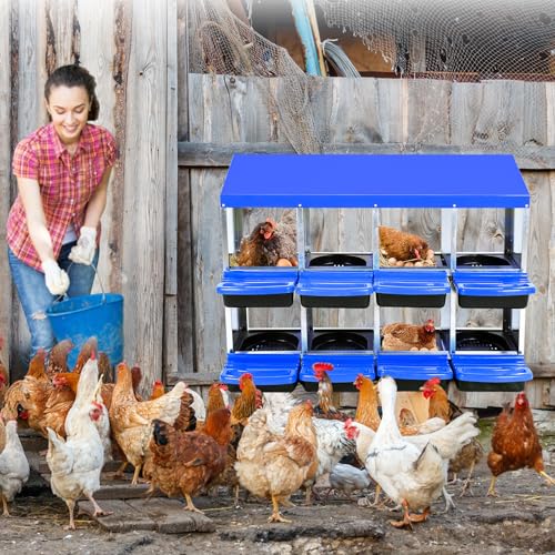 Chicken Nesting Boxes, Roll Away Nesting Box 8 Hole Metal Chicken Egg for Chicken Coop, Swing Perch and Rollout Egg Collection, Blue - color: Blue, size: 8 holes