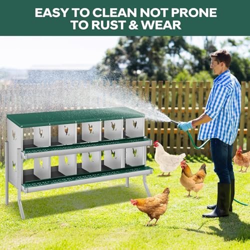 Roll Away & Ventilated Design - Metal Chicken Nesting Box for Small Animals - 10 Compartments, Galvanized Rustproof, Wall-Mounted, Easy Egg Collection, Ideal Coop Accessory - Green, 10 - color: Green