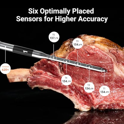 ThermoMaven Smart Bluetooth Wireless Meat Thermometer: Standalone Base, WiFi Unlimited Range, 6 Sensors with NIST Certified Accuracy, 4 Probes for Kitchen, BBQ, Grill, Oven, Smoker, Rotisserie - color: Red-4 Probes