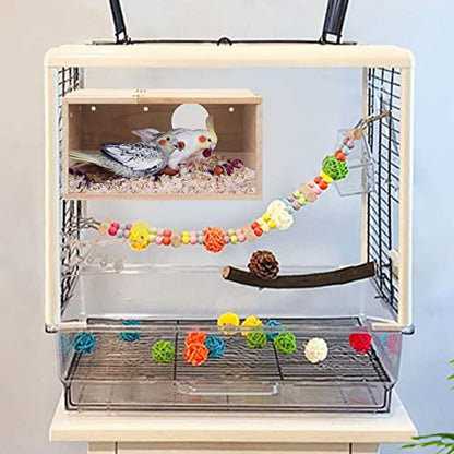 Rypet Parakeet Nesting Box Transparent Design, Thwartwise Bird Nest Breeding Box with Perch Wood Bird Cage House for Cockatiel Lovebirds Budgie Finch Parrotlets Canary M - size: Medium