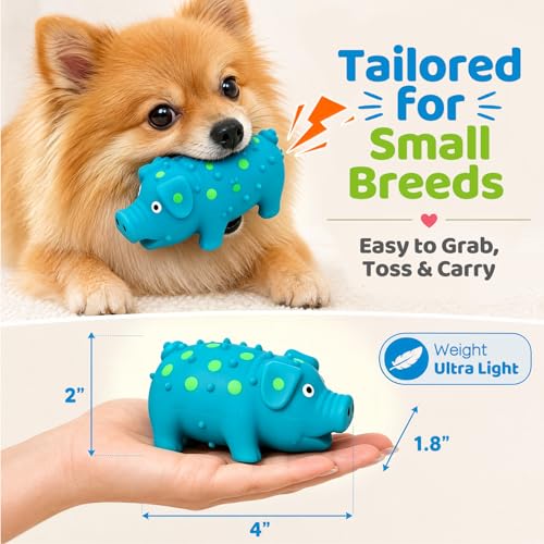POPLAY Squeaky Latex Grunting Pig Dog Toy, 4 Inch Small Blue Prank Gifts Puppy Chew Toys Rubber Squeeze Gift for Dogs