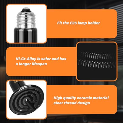 Simple Deluxe 150W Ceramic Heat Emitter, Reptile Heat Lamp No Light Emitting Heat Bulbs for Amphibian Terrarium, Bearded Dragon Lizard Snake Turtle, Brooder Coop Incubating Chicken - size: 150 Watts, style: D-75mm-1 Pcs