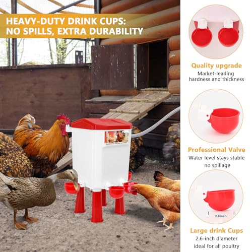 Lilyang Automatic Chicken Waterer| Float-Control Auto Waterer, Hanging/Standing Design, Connect to 3/4'' Faucet & Hose, Effortless Hydration Solution for Backyard Coop & Small Farm (Red) - color: Red