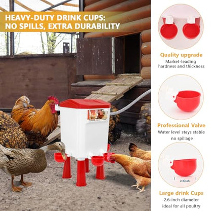 Lilyang Automatic Chicken Waterer| Float-Control Auto Waterer, Hanging/Standing Design, Connect to 3/4'' Faucet & Hose, Effortless Hydration Solution for Backyard Coop & Small Farm (Red) - color: Red