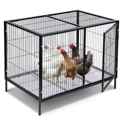 Metal Small Chicken Cage for 4-6 Chickens with Floor, Portable Rabbit Hutch with Top & Side Opening Doors and Quickly Lock for Poultry Hen Goose Duck, 33.5"x23.6"x27.5"