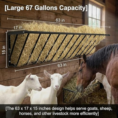 67 Gallon Wall Mounted Hay Feeder, Goat Hay Feeder for Goats Cows or Horses, Heavy Duty Wall Mount Livestock Hay Feeder for Indoor, Outdoor Use