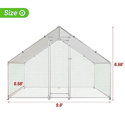 NUGRIART Large Metal Chicken Coop Walk-in Poultry Cage with Water-Resident and Anti-UV Cover Duck Rabbit Cat House Outdoor Chicken Run Pen with Spire Shaped Cage - size: 6.5’L×9.8’W×6.5’H