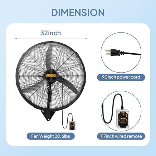ROVSUN 30" Industrial Wall Fan with Remote Controller & BLDC Motor, High Velocity Wall-mounted Outdoor Fan with 4-Speed and Long Wired Remote, Oscillating Wall Mount Fan for Warehouse, Patio, 2-Pack - size: 30''(2-pack)