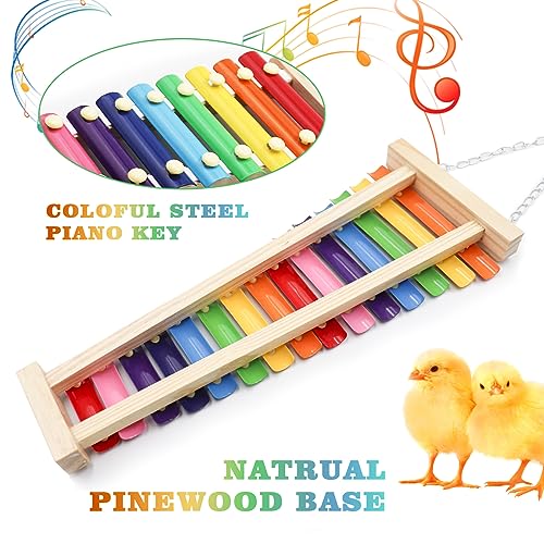 Dnoifne Large Colorful Chicken Xylophone Toy, Hanging Funny Xylophone Toy with 15 Metal Keys, Cage Toy Accessories for Chicken Chick Bird Parrot Parrot Parakeet Budgies Love Birds