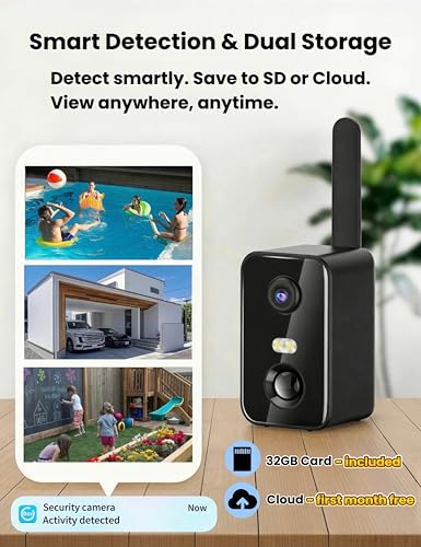 No WiFi Security Camera, 4G LTE Cellular Security Camera Battery Powered with SIM Card & Memory Card, 2K Color Night Vision, Motion Detection, 2-Way Talk, Solar Camera Outdoor Wireless
