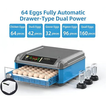 Automatic Egg Incubator For 64 Eggs - Digital Temperature & Humidity Control, 360° View Window, Auto Egg Turner- Commercial & Home Use For Chicken, Duck, Quail Eggs(64) - size: 64