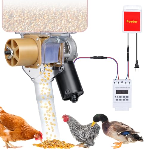 Timed Automatic Chicken Feeder 16 Groups of Timer & Quantitative Poultry Feeders Auto Gravity Food Dispenser Kit for Chicken Rooster Dog Duck Cat Bird Chicken Coop