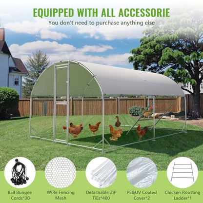 Large Metal Chicken Coop, Chicken Runs for Yard with Cover, Arch Roof Chicken Coop, Outdoor Chicken Pen, Heavy Duty Galvanized Steel Frame, Waterproof Cover, 10 x 13 x 6.5 FT - size: 10' x 13'