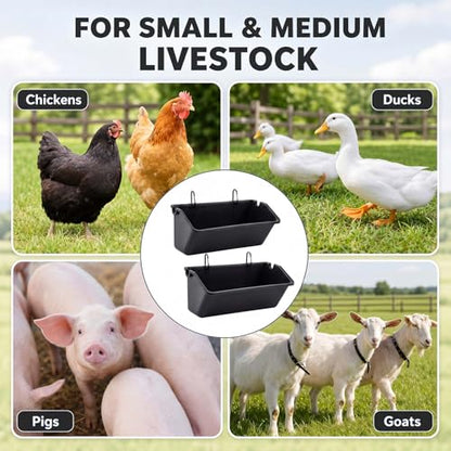 Wenqik 10 Pack Chicken Feeder Waterer Hanging Goat Feeders, 5 Quart Fence Mount Poultry Feed Troughs with Metal Clips and Screws, Livestock Feed Buckets for Sheep Duck Coop, Farm, Geese (Black) - color: Black