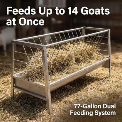 77 Gallon Farm Hay Feeder for Goats and Sheep, 5 Foot Galvanized Steel Livestock Feeding Rack with Deepened Pan, Suitable for Barn and Pasture Placement