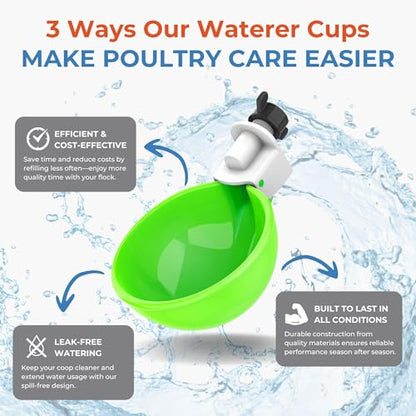 Lil'Clucker - Large Automatic Chicken Waterer Cups Suitable for Ducks, Geese, Turkeys, and Bunny Rabbit - Water Feeder Kit - Poultry Waterer (Green, 8 Pack) - color: Green, size: 8 Pack