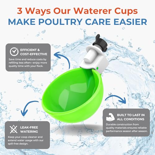 Lil'Clucker - Large Automatic Chicken Waterer Cups Suitable for Ducks, Geese, Turkeys, and Bunny Rabbit - Water Feeder Kit - Poultry Waterer (Green, 5 Pack) - color: Green, size: 5 Pack
