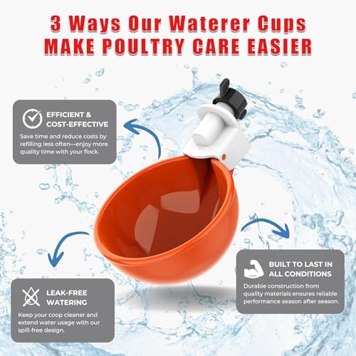 Chicken Feeder & Waterer Combo Kit – 8 Pack Total (4 Automatic Feeder Cups + 4 Waterer Dishes) for Buckets & Bins, No Waste Rainproof DIY System for Hens, Ducks & Other Poultry