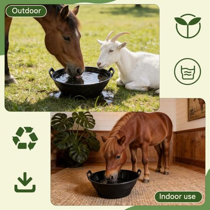 Eforcase 4Pcs Large Rubber Feeder Pan, 3.1 Gallon Horse Feed Bucket Water Bowl, Heavy Duty Horses Feed Bucket Dog Bowl Horse Feeder Pan for Cats Dogs Goats Chicken Farm Animal Goat Feeding Supplies