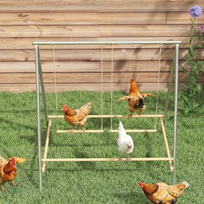 PawHut Chicken Perch for Coop, Chicken Roosting Bars with 2 Adjustable Swings, Coop Accessories for Farm, Backyard, Silver