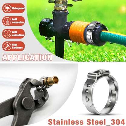 AKIHISA 360Pcs 16 Sizes Single Ear Hose Clamps, 5.3-36.1mm Stainless Steel_304 Crimp Hose Clamps Cinch Rings Assortment Kit for Automotive, Pipe, Plumbing - size: 360Pcs (5.3-36.1mm)