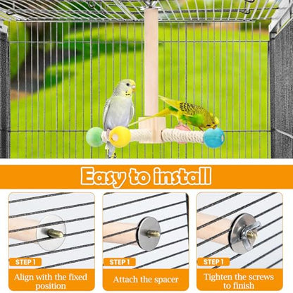 FrgKbTm Rotating Bird Perches Toy, Interactive Spinning Parrot Parakeet Toys, Wooden Exercise Stand Bird Cage Accessories for Budgies,Cockatiels,Small Birds - color: Rotating Bird Swing Toys
