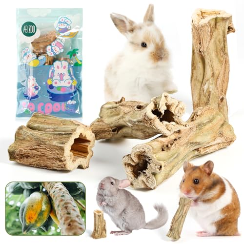 Abizoo Rabbit chew Toys for Bunnies,4 Pcs Natural Papaya Wood Chew Sticks Bunny Chews for Teeth Chinchilla Guinea Pig Hamster Gerbil Degu Small Animals to Keep Busy Molar Treats Toys - size: M