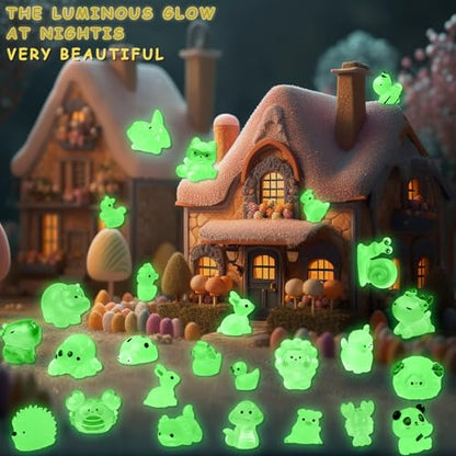 52Pcs Luminous Mini Resin Animals 52 Styles Miniature Glow in the Dark Resin Animal Figures to Hide Tiny Small Little Ducks Turtles Dinosaurs and Frogs for Micro Landscape Dollhouse Fairy Garden Decor - style: 52Pcs-Luminous