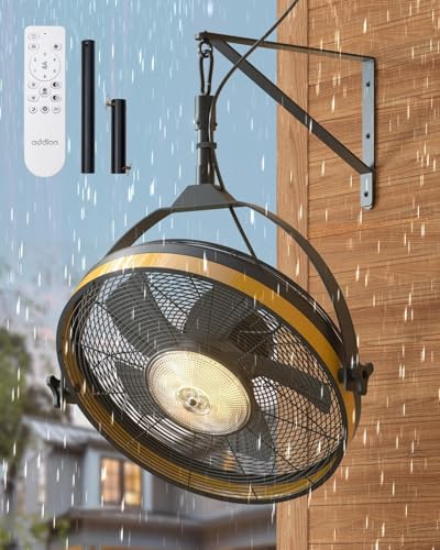 addlon 20" Outdoor Ceiling Fan with Light for Patios, IP65 Waterproof Gazebo Fan with Remote&APP Control,360° Adjustable Tilt,6 Speeds,3CCT Dimmable, Wall Mount Ceiling Fan with Hook Hanging for Porch - color: Ceiling & Wall Mount