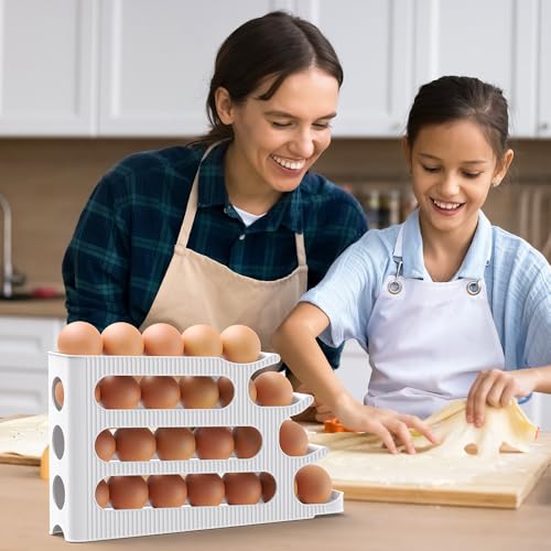 Sotfamily Egg Holder for Fridge, 4 Tiers, Egg Roller for Eggs 24 Count | Auto Rolling Egg Storage Organizer for Refrigerator, Slim Space Saving Container, Dispenser - size: 4 Tiers