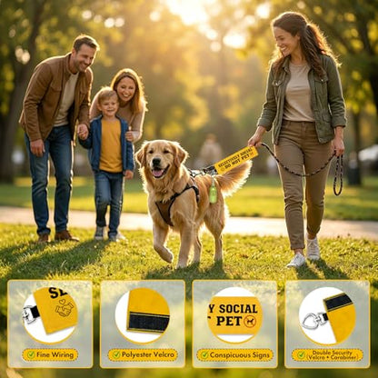 Yellow Dog Leash Sleeve Selectively Social Do Not Pet Warning Wrap, Double Sided Highly Visible Pet Safety Sign with Heart Hook, Canvas Lead Attachment for Dog Training Outdoor Walking - color: Selectively Social
