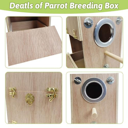 Tfwadmx Bird Wood Breeding Box Lovebirds Nesting Station House Aviary Cage Clear View Window for Parakeet Cockatiel Peony Finch Conure Budgie Parrots Tits Finches and Other Wild Birds
