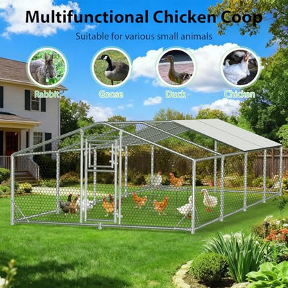 26x10x6.5 FT Extra Large Metal Chicken Coop with Perch & Split Door | Heavy Duty Duck Pen with Aluminum Frame & 2 Pack Cover & Strong Wire Mesh, Large Animal Run for Chicken, Duck, Goat, Rabbit