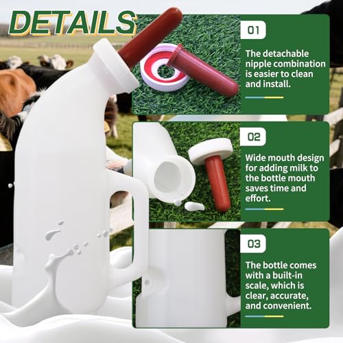 2.64 Quart High-Capacity Horizontal Milk Bottle Calf Feeder Bottles with Handle and Silicone Nipple，Farm Cow Milk Feeder, Livestock Supplies (White/red)