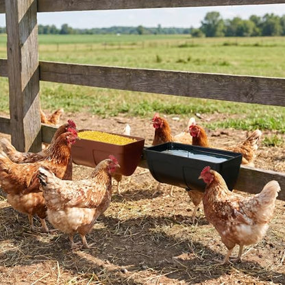 Hanging Chicken Feeder Waterer Heavy Duty BPA-Free Plastic Feed Trough, Fence Mount Livestock Feeding Bucket, Backyard Poultry Farm Supplies for Duck, Turkey, Goat, Sheep, 2 Pack, Black - color: Black