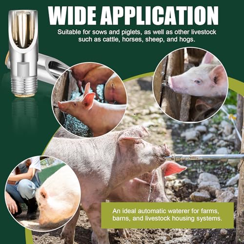 20 Pack Pig Water Nipple, 1/2" NPT Stainless Steel Automatic Pig Nipple Waterer, Pig Water Feeder, Pig Waterer for Sows Piglets Drinking, Nipple Drinker