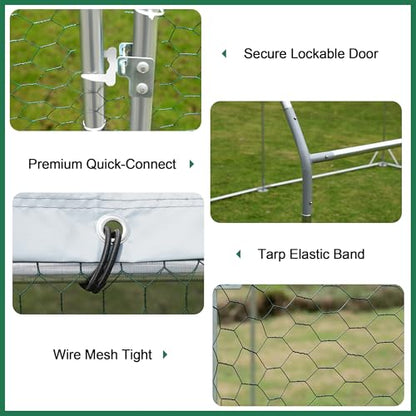 TOLEAD Large Metal Chicken Coop Upgrade Tri-Supporting Wire Mesh Chicken Run,Chicken Pen Walk in with Water-Resident and Anti-UV Cover,Duck Rabbit House Outdoor (Dome Roof 25'L x 9'W x 6.5'H) - size: 228.0"L x 108.0"W x 78.0"H